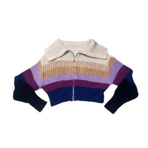 Aerie chunky knit colorful stripe double zip cardigan sweater